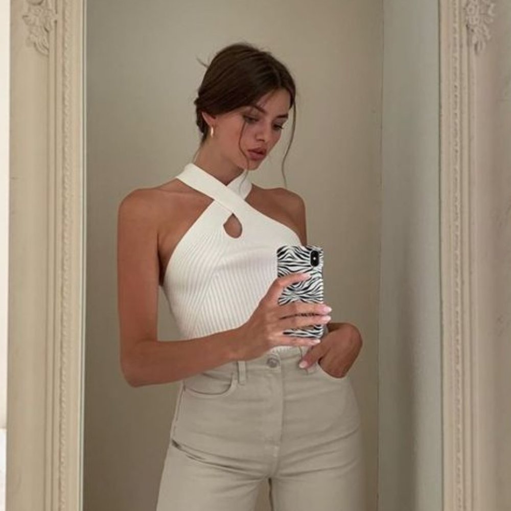 [NWT] White Knit Halter Criss Cross Tank